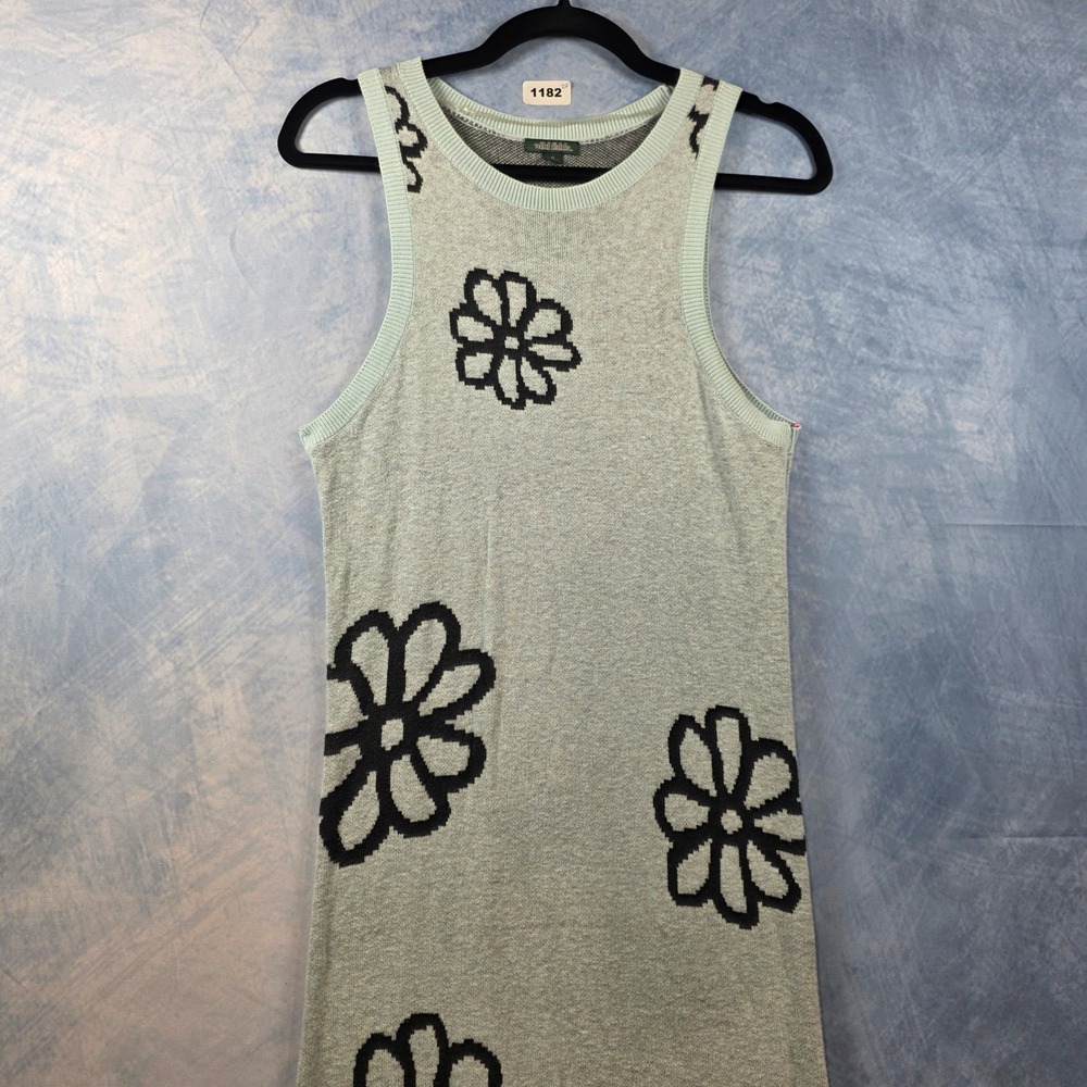 Wild Fable Mint Green Black Floral Daisy Knit Sleeveless Midi Dress Womens Mediu - Picture 4 of 8